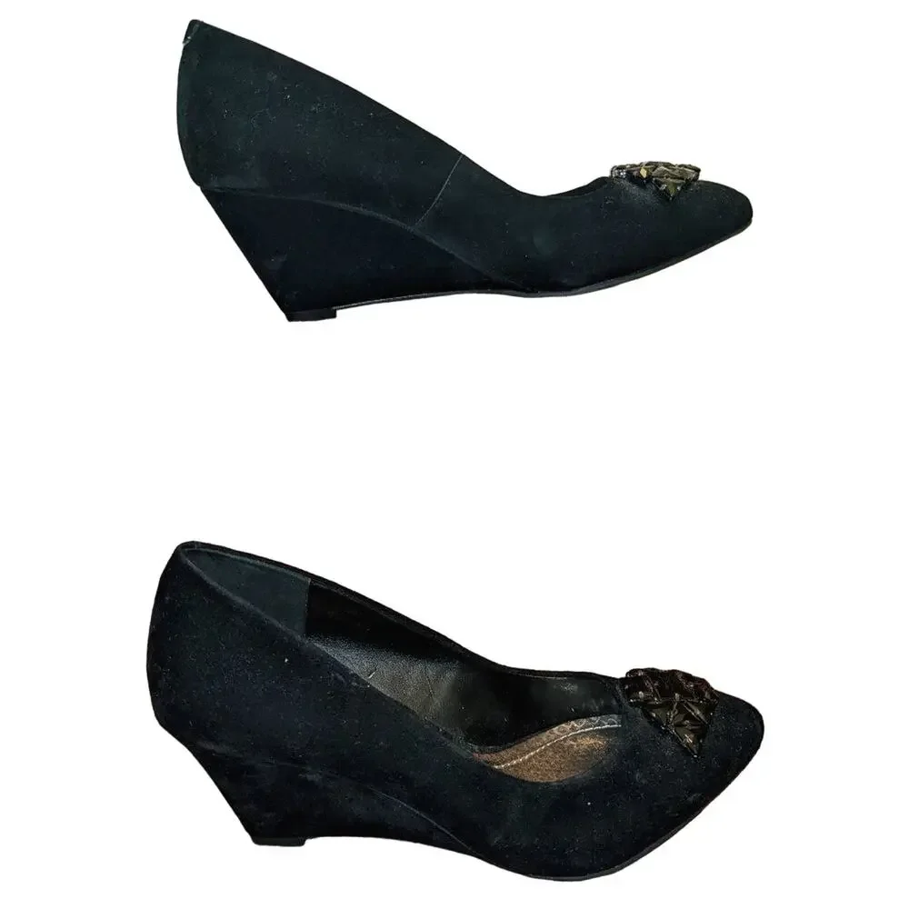 BCBGENERATION Jewel Embellished Wedge Velvet Pumps EUC